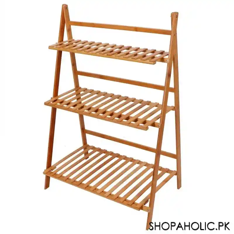 3 layers foldable wooden flower plant pots rack stand shelf for balcony, living room, garden image7