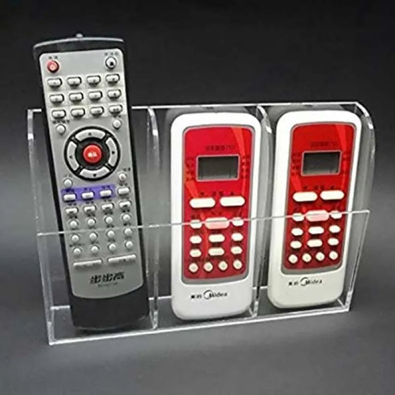 3 slot clear acrylic wall mounted desk remote control and mobile storage holder organizer stand image2