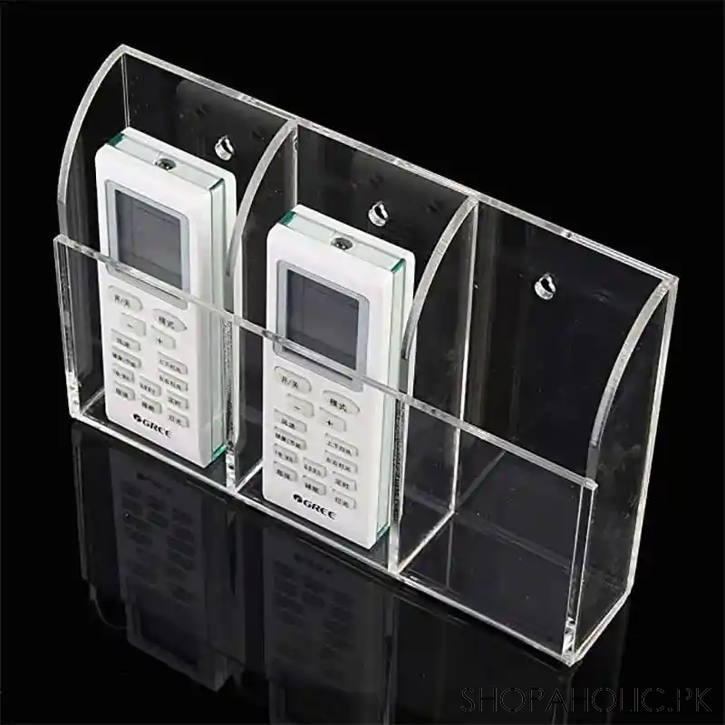 3 slot clear acrylic wall mounted desk remote control and mobile storage holder organizer stand image3