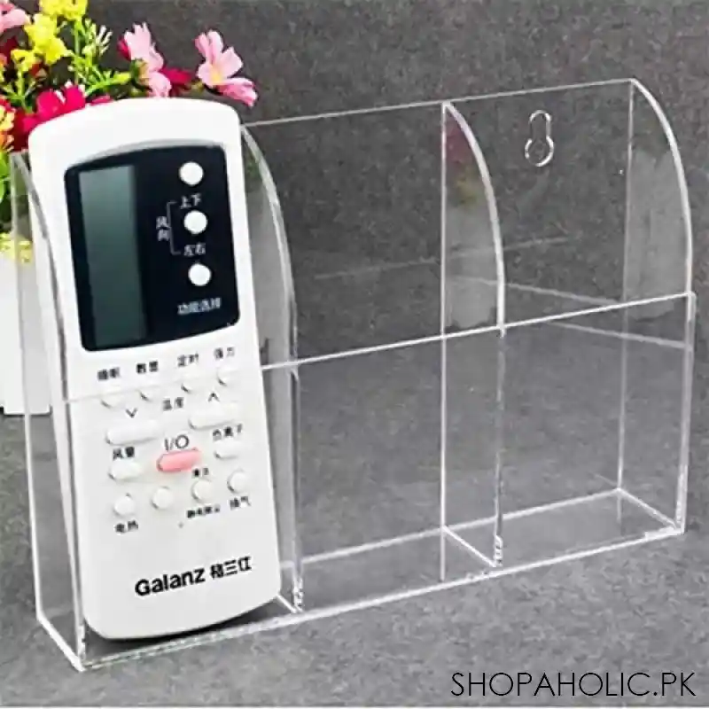 3 slot clear acrylic wall mounted desk remote control and mobile storage holder organizer stand main image