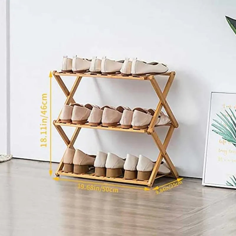 3 tier folding bamboo shoe storage racks, portable storage rack without installation shoe rack, perfect for corridors, bedrooms and small spaces image3