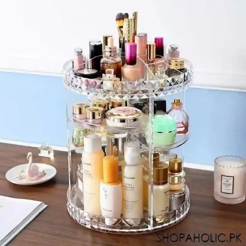 360 degree rotating adjustable acrylic cosmetics storage organizer main image