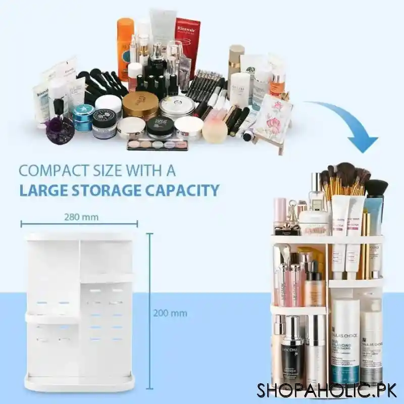 360 degree rotating cosmetic storage organizer (white) image3