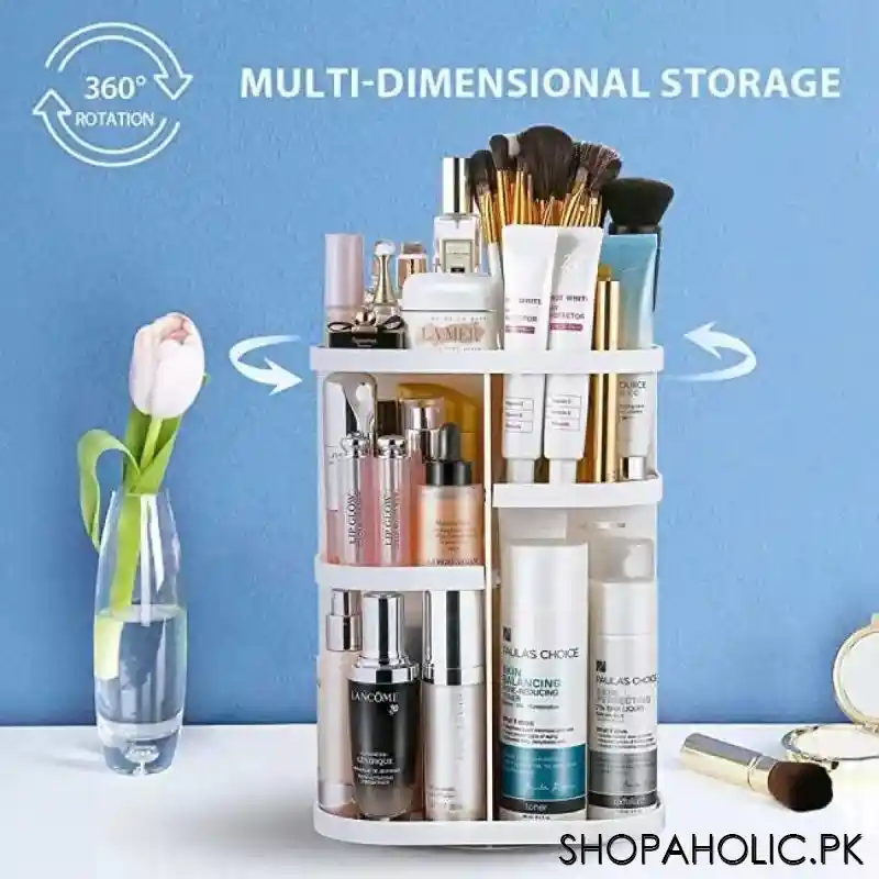 360 degree rotating cosmetic storage organizer (white) image4