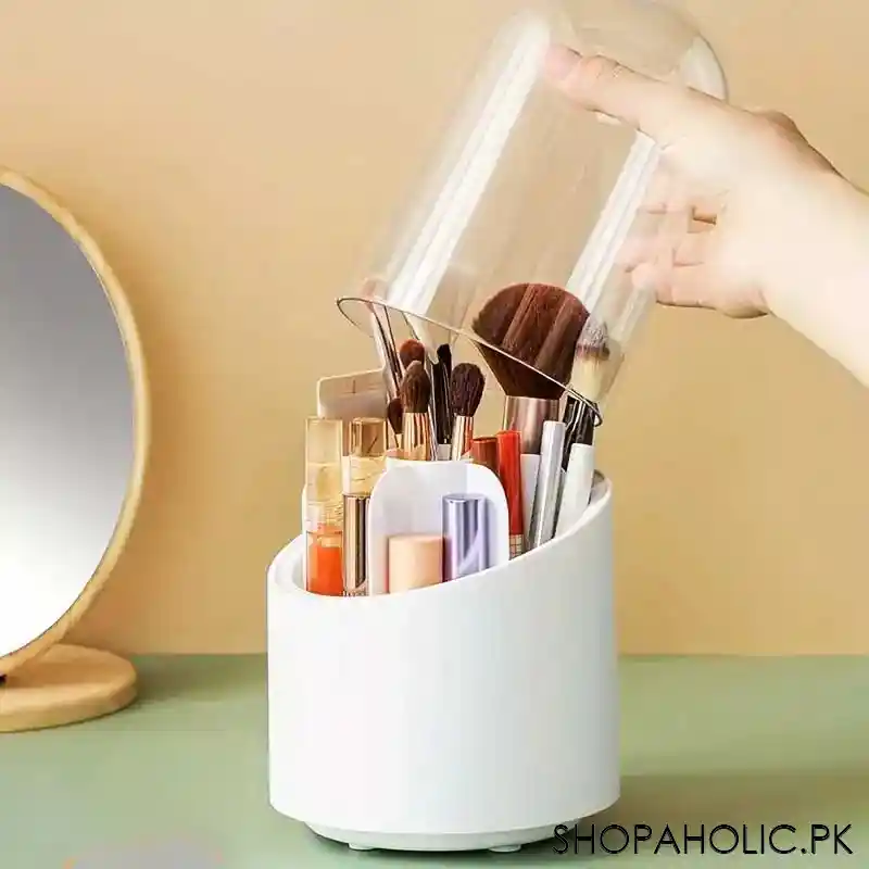 360 degree rotating makeup brush cosmetic storage box organizer image2