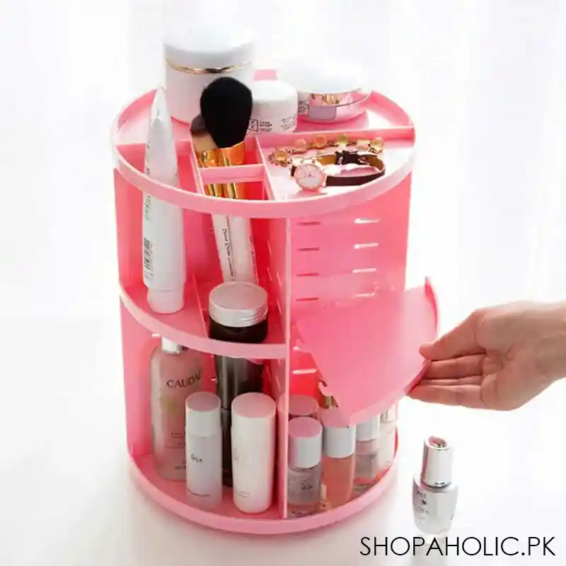 360 degree rotation makeup organizer (pink) image2