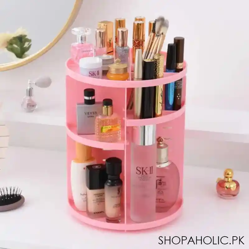 360 degree rotation makeup organizer (pink) main image