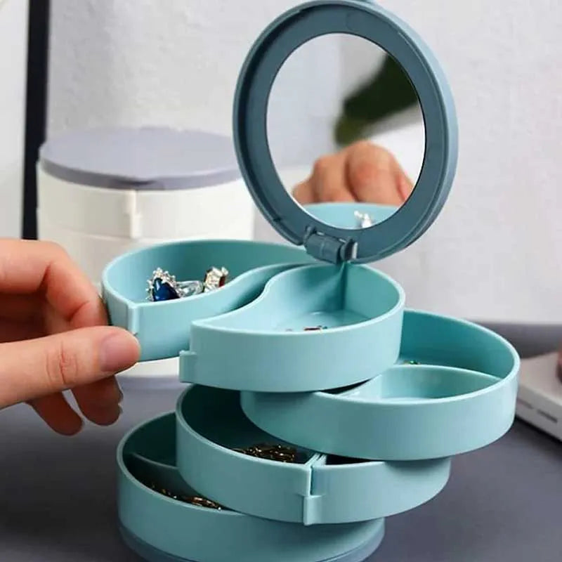 4 layers rotating mirror jewelry organizer box image2