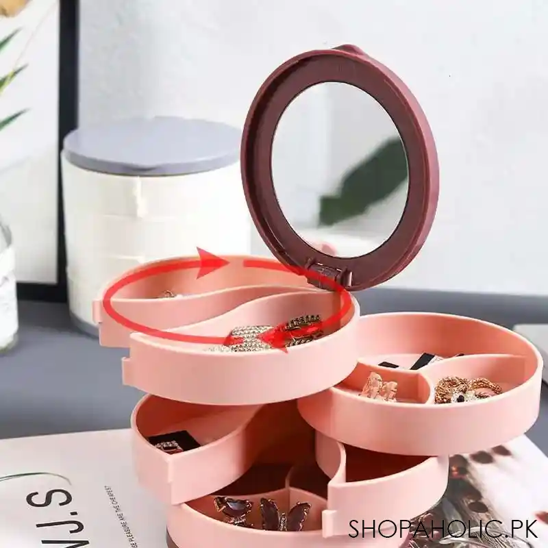 4 layers rotating mirror jewelry organizer box image3