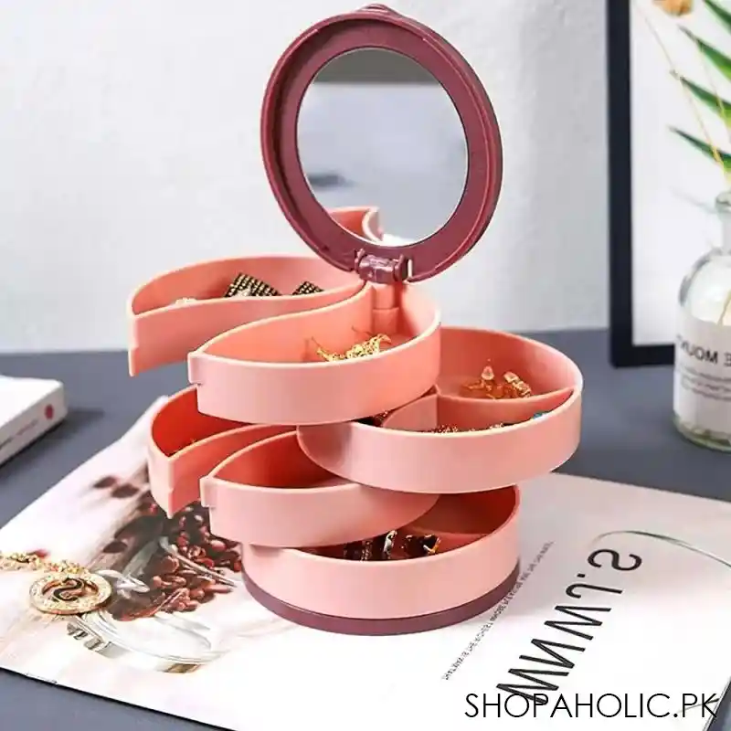 4 layers rotating mirror jewelry organizer box image4