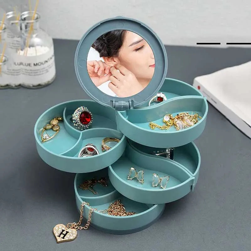 4 layers rotating mirror jewelry organizer box main image