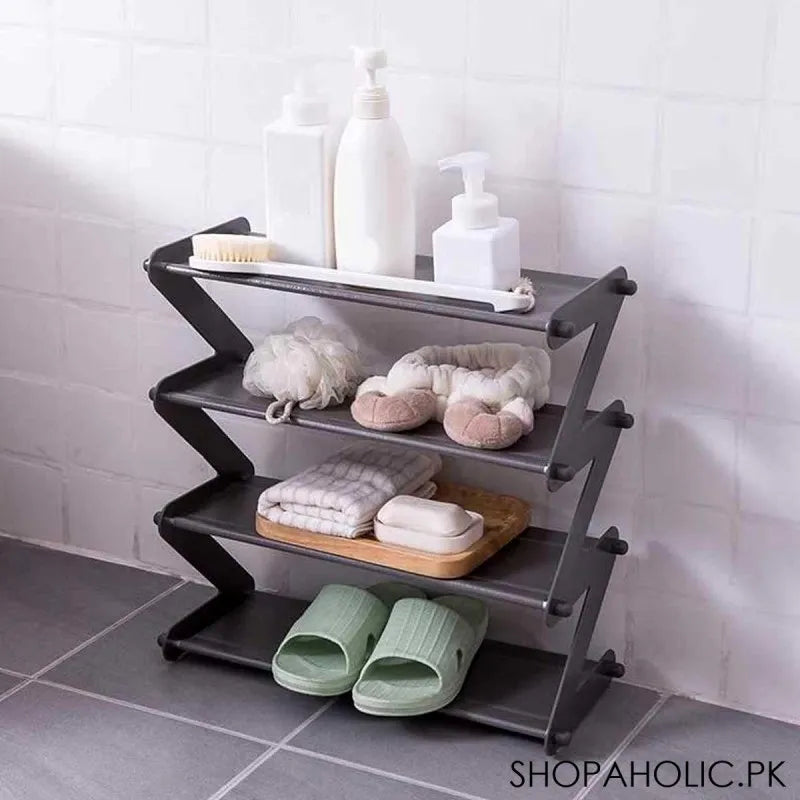 4 layers zigzag shoe rack standing organizer for books sundries bedroom living room image7