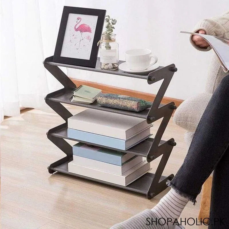 4 layers zigzag shoe rack standing organizer for books sundries bedroom living room image8