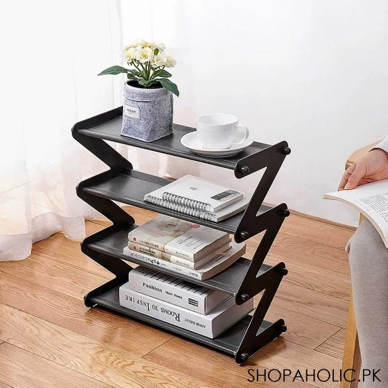 4 layers zigzag shoe rack standing organizer for books sundries bedroom living room main image