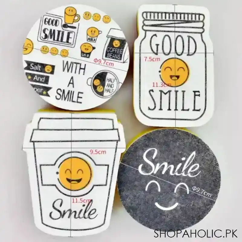 4 pcs creative smiley face thick dishwashing sponges image5