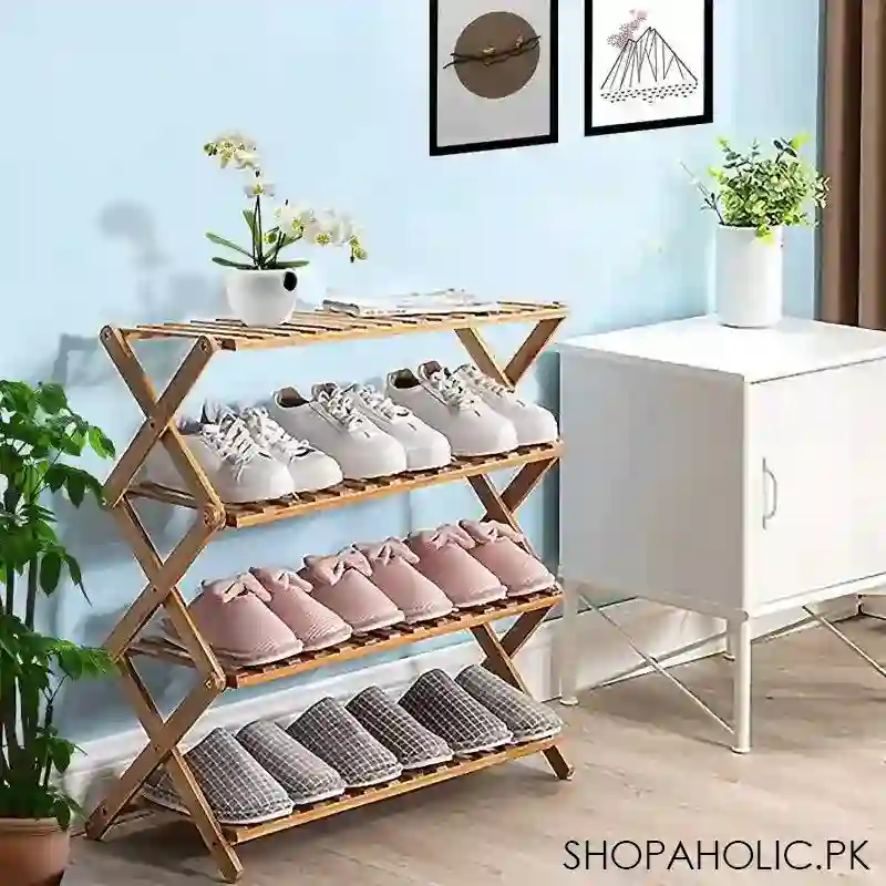 4 tier plant stand shelf folding bamboo shoe rack flower pots image3