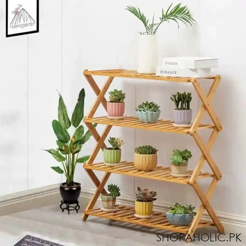 4 tier plant stand shelf folding bamboo shoe rack flower pots main image