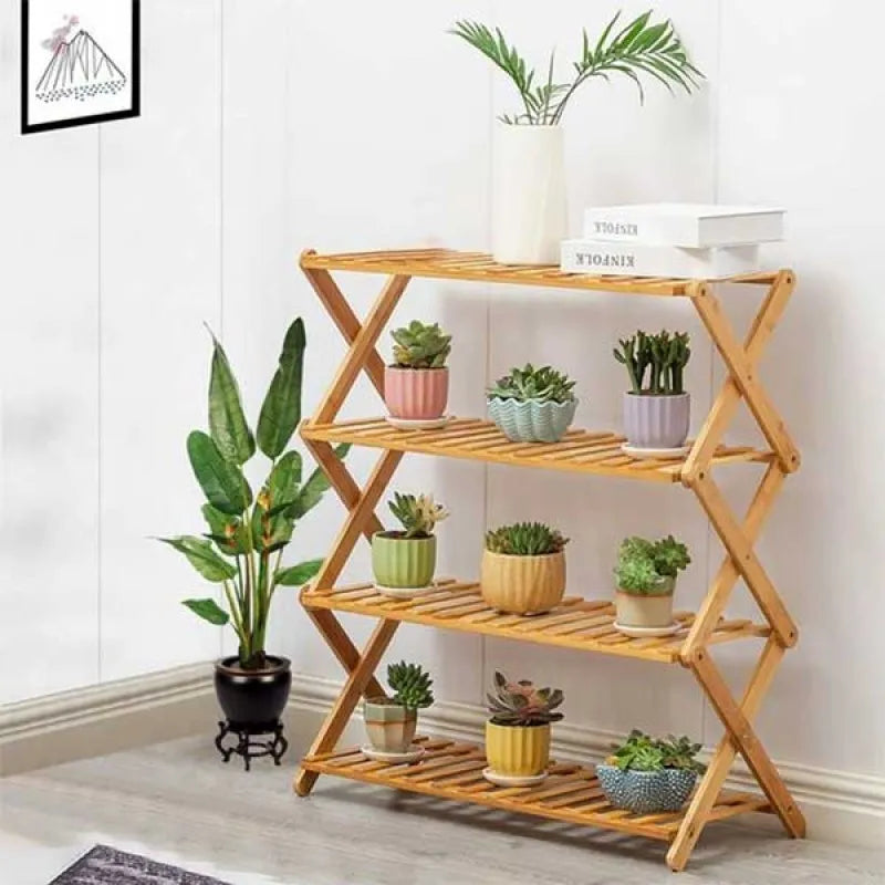 4 tier plant stand shelf folding bamboo shoe rack flower pots main image