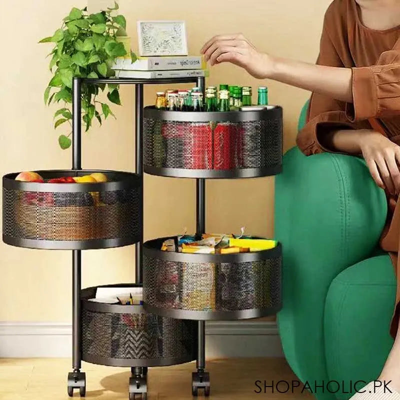 4 tier rolling kitchen storage cart trolly with rotating baskets (round) image2