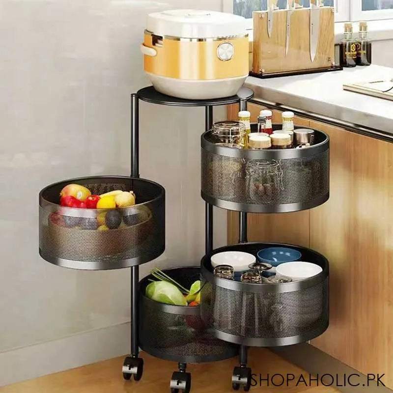 4 tier rolling kitchen storage cart trolly with rotating baskets (round) image3