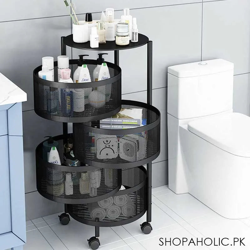 4 tier rolling kitchen storage cart trolly with rotating baskets (round) image4