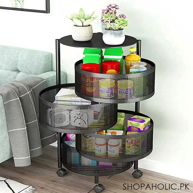 4 tier rolling kitchen storage cart trolly with rotating baskets (round) image5