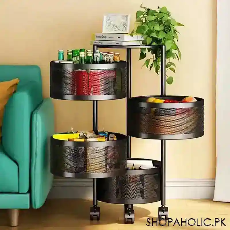 4 tier rolling kitchen storage cart trolly with rotating baskets (round) main image