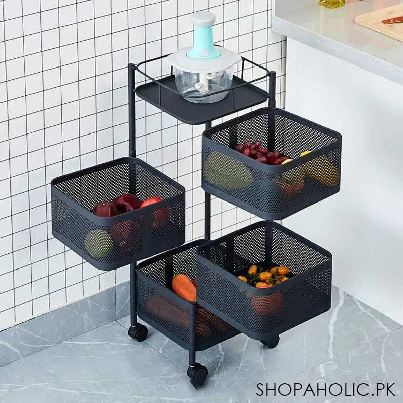 4 tier rolling kitchen storage cart trolly with rotating baskets (square) image2