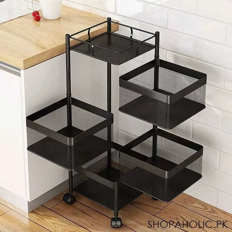 4 tier rolling kitchen storage cart trolly with rotating baskets (square) image3