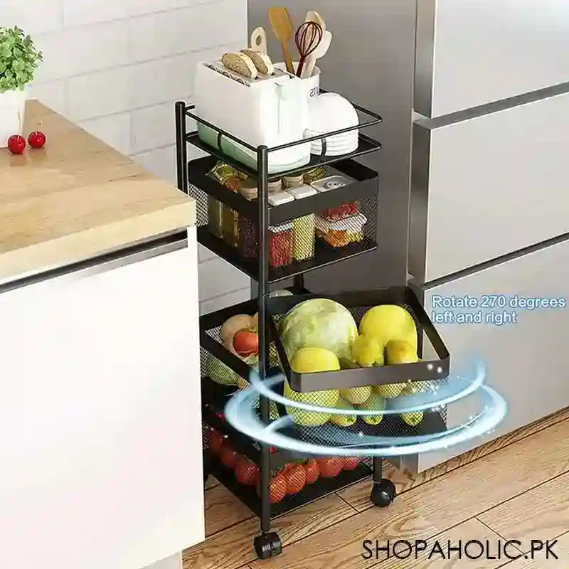 4 tier rolling kitchen storage cart trolly with rotating baskets (square) image4