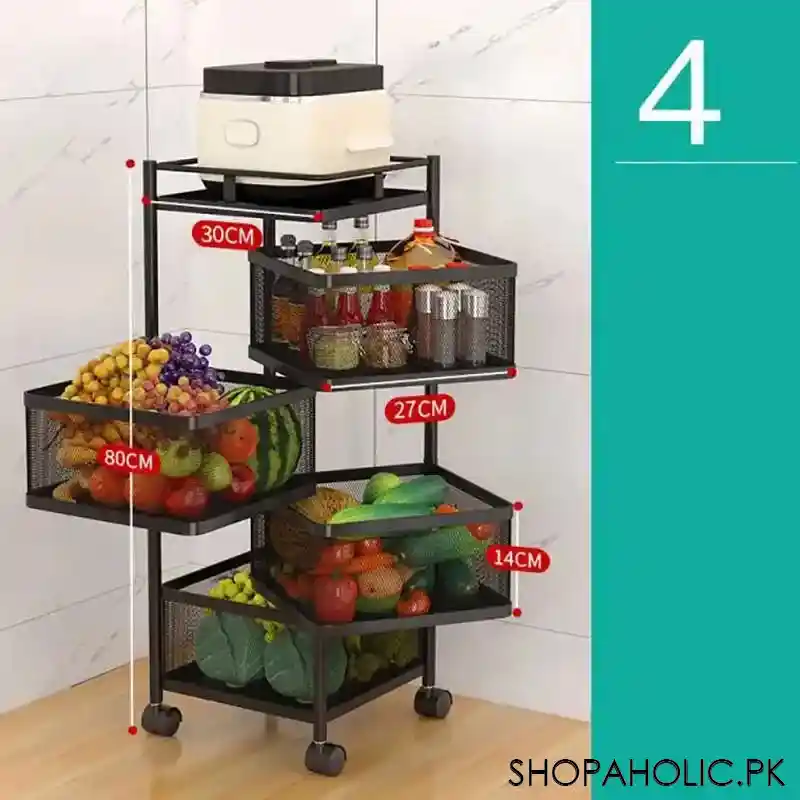 4 tier rolling kitchen storage cart trolly with rotating baskets (square) image6