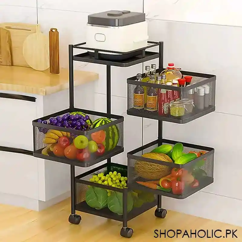 4 tier rolling kitchen storage cart trolly with rotating baskets (square) main image