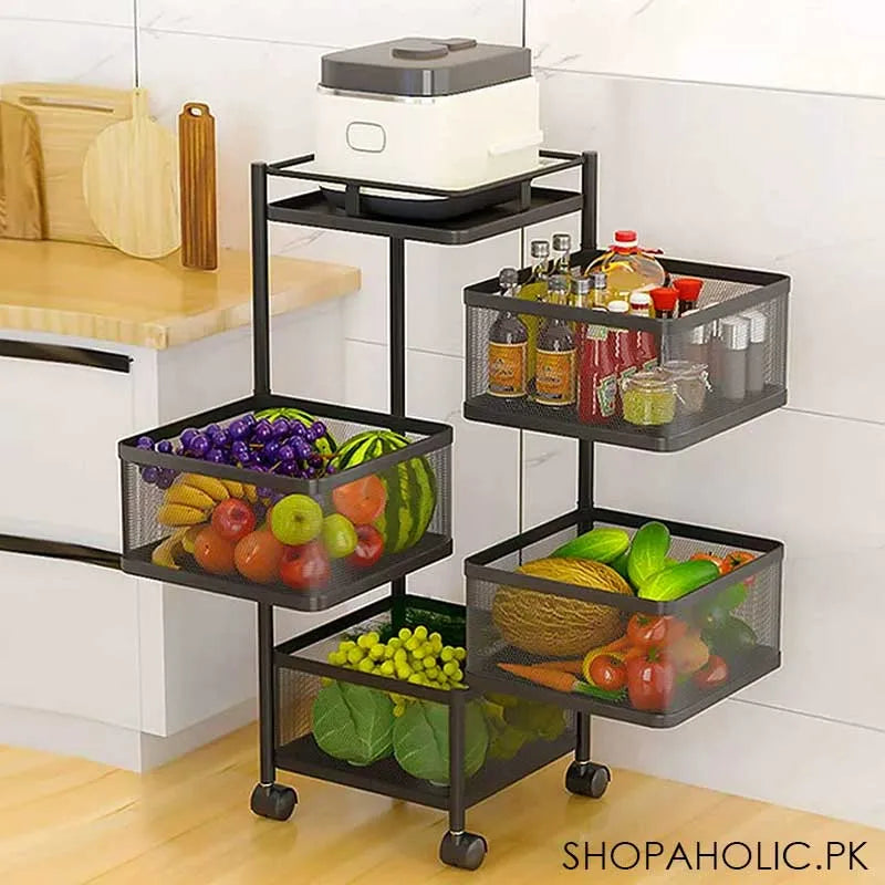 4 tier rolling kitchen storage cart trolly with rotating baskets (square) main image