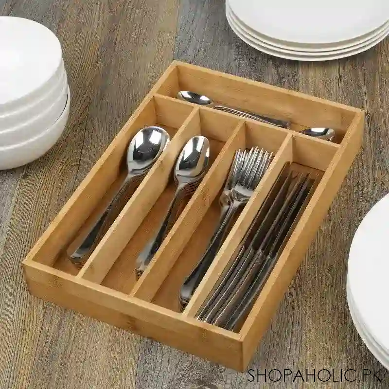 5 compartment bamboo cutlery tray image2