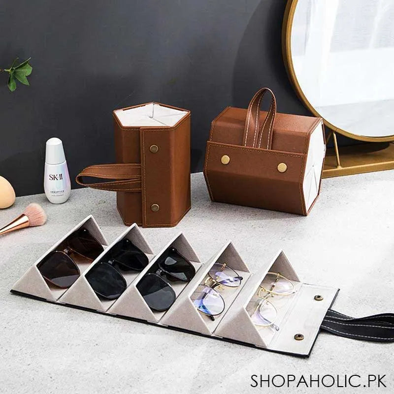 5 slot roll up pu leather sunglasses folding organizer box image2