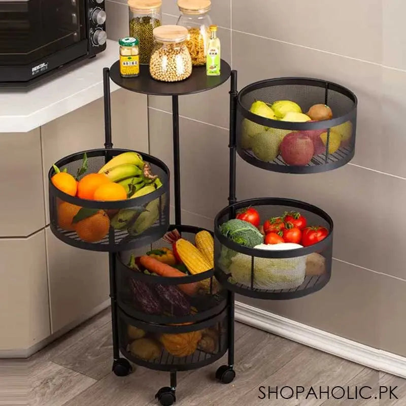 5 tier rolling kitchen storage cart trolly with rotating baskets (round) image2