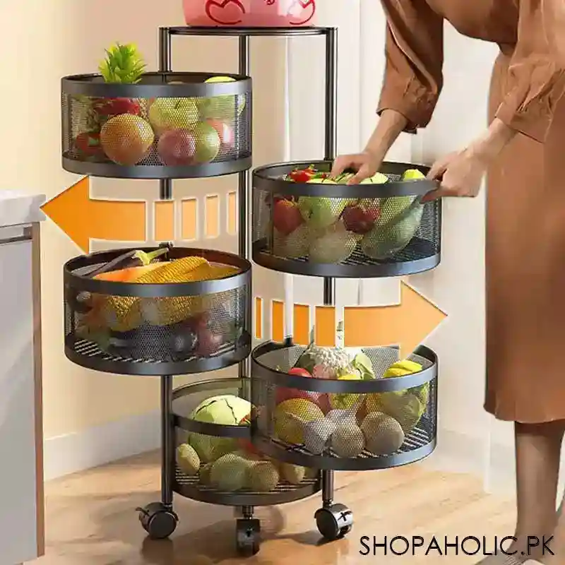 5 tier rolling kitchen storage cart trolly with rotating baskets (round) main image