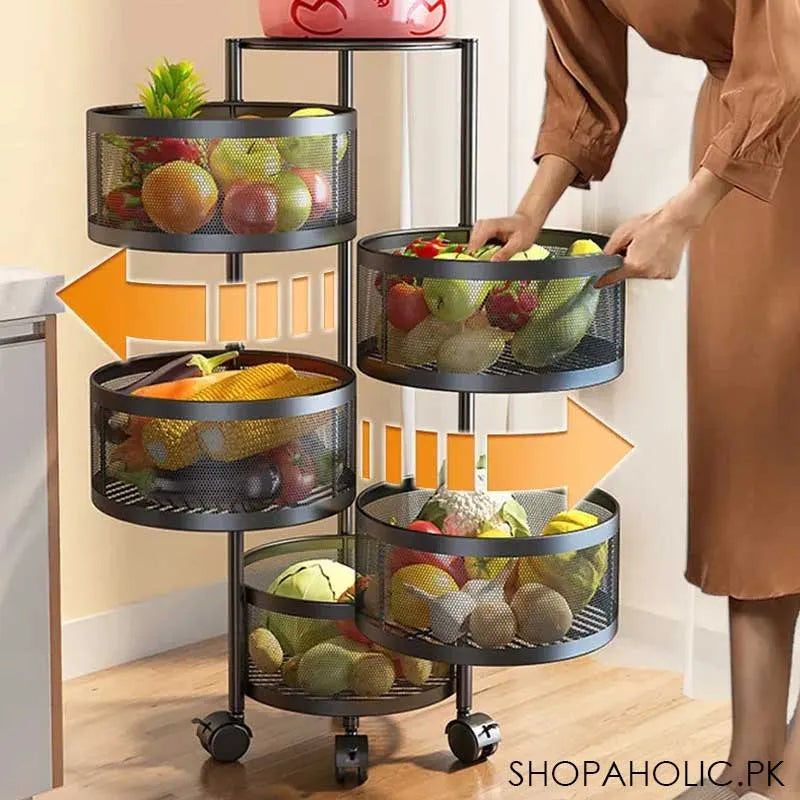 5 tier rolling kitchen storage cart trolly with rotating baskets (round) main image