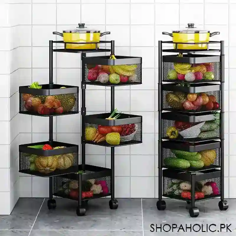 5 tier rolling kitchen storage cart trolly with rotating baskets (square) image2