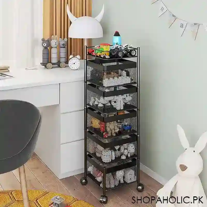 5 tier rolling kitchen storage cart trolly with rotating baskets (square) image3