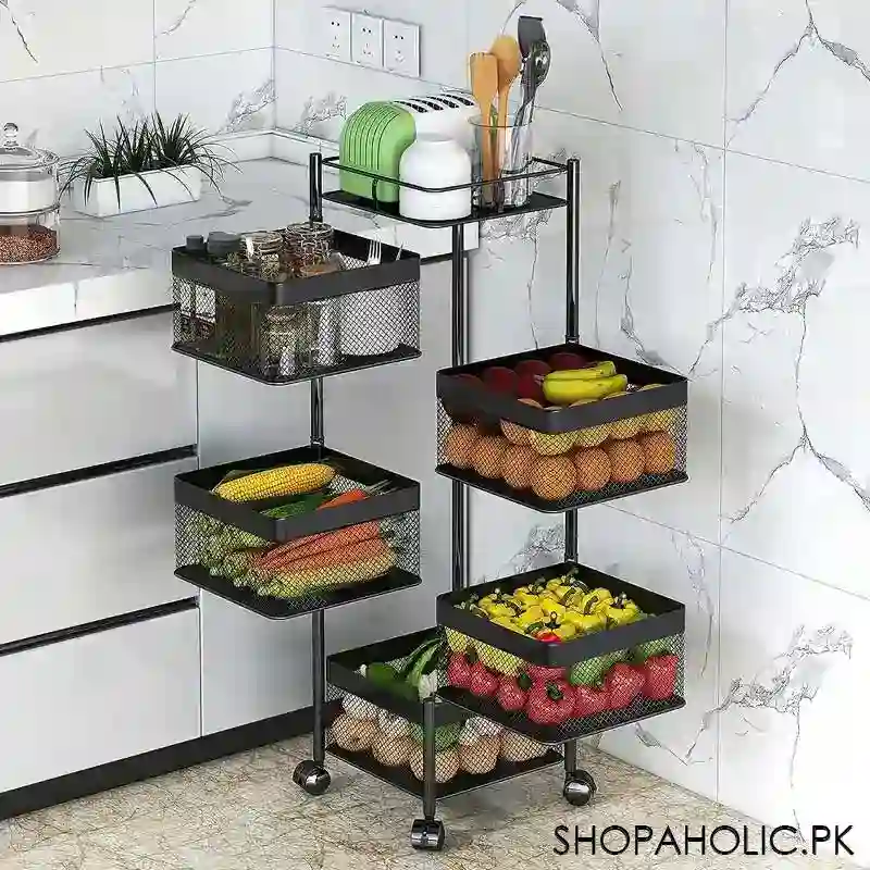 5 tier rolling kitchen storage cart trolly with rotating baskets (square) image4