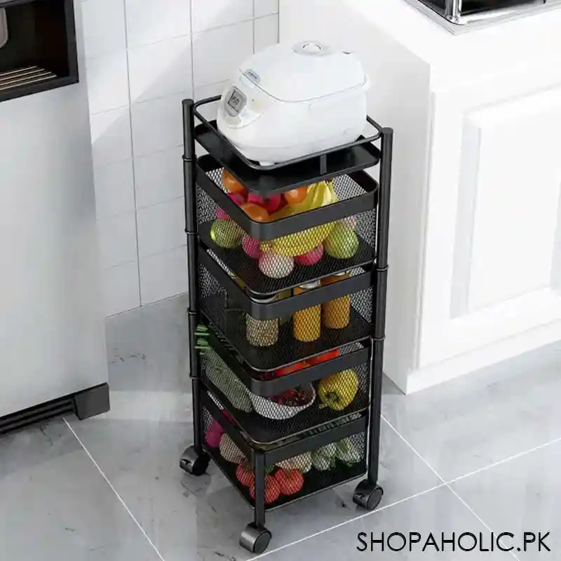 5 tier rolling kitchen storage cart trolly with rotating baskets (square) image5