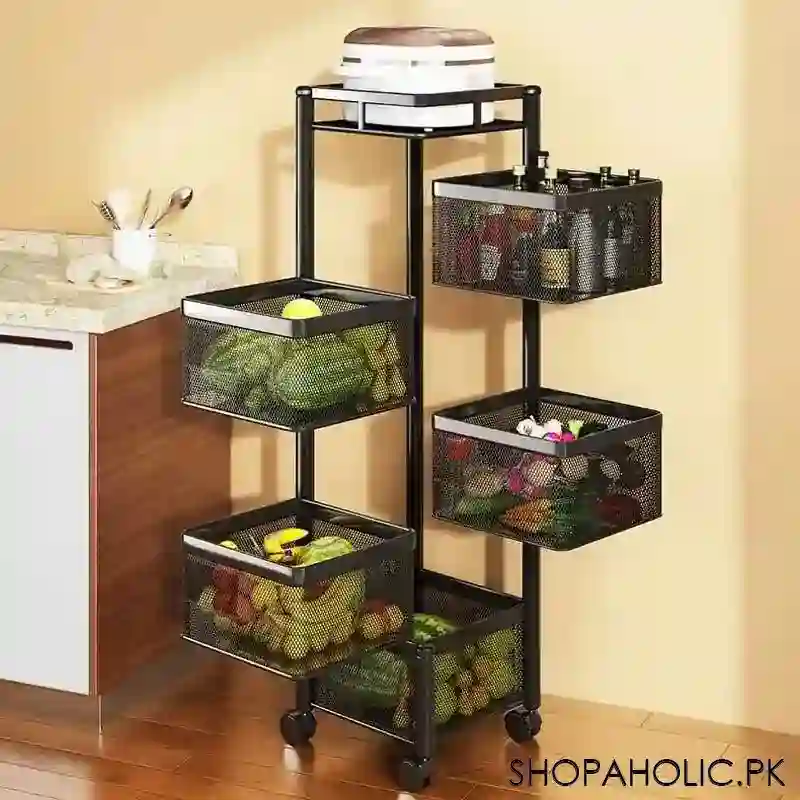 5 tier rolling kitchen storage cart trolly with rotating baskets (square) main image