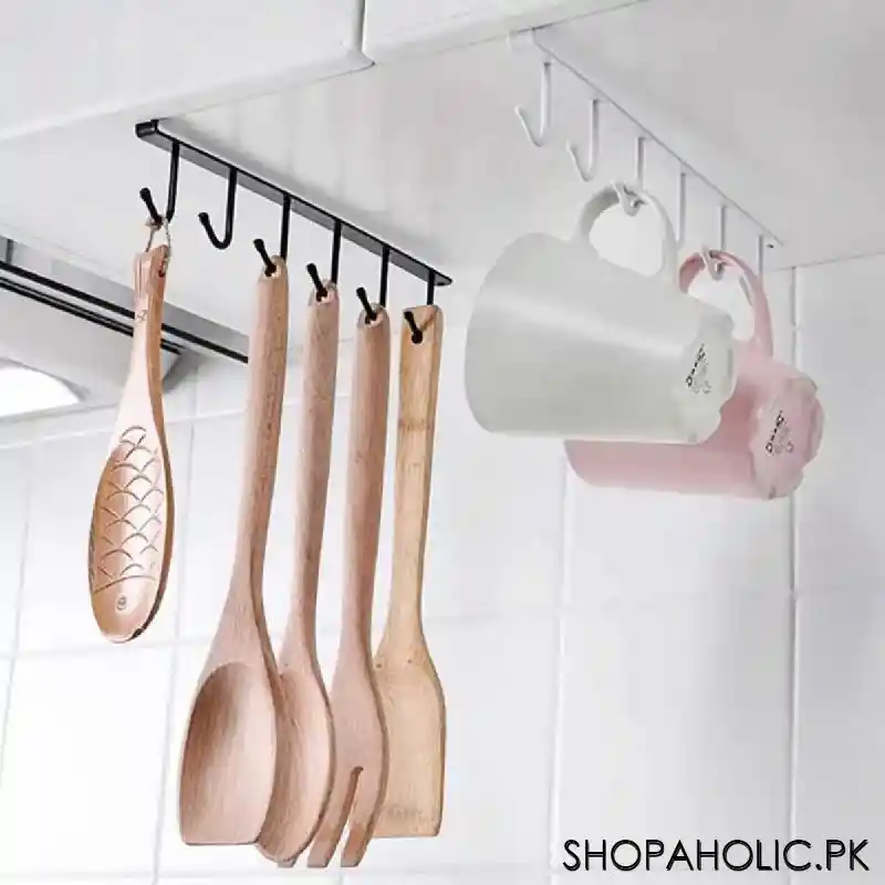 6 hooks cup holder cabinet shelf kitchen storage rack image5