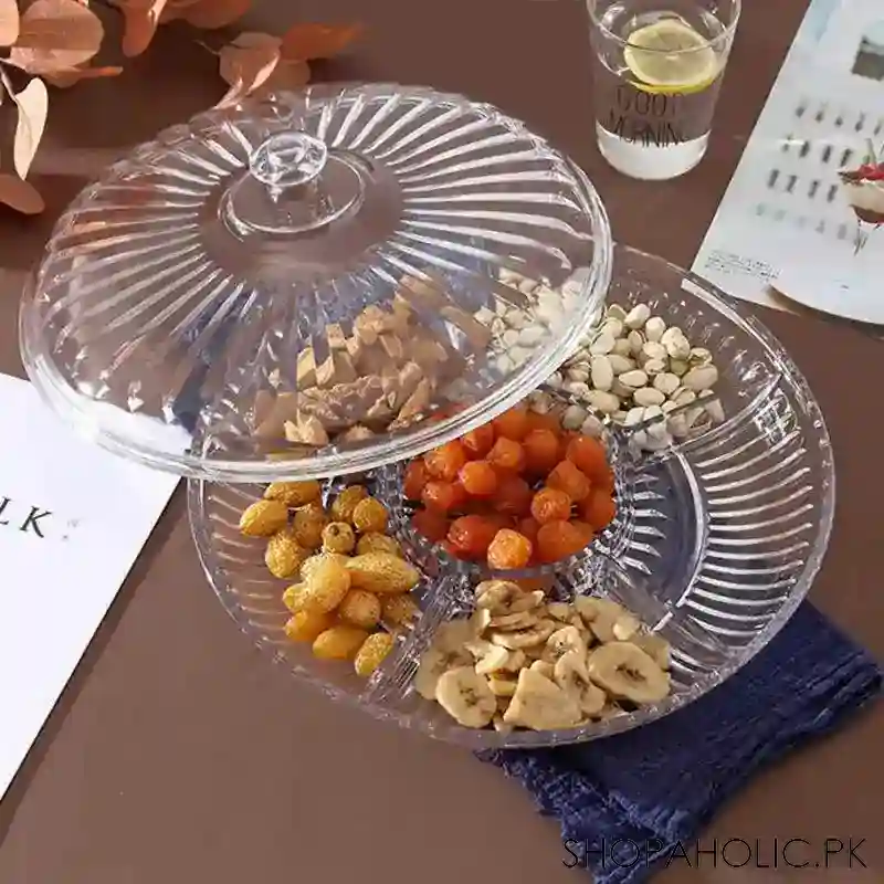 6 section acrylic candy dry fruit dish snack serving tray with lid image3