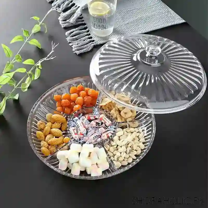 6 section acrylic candy dry fruit dish snack serving tray with lid main image