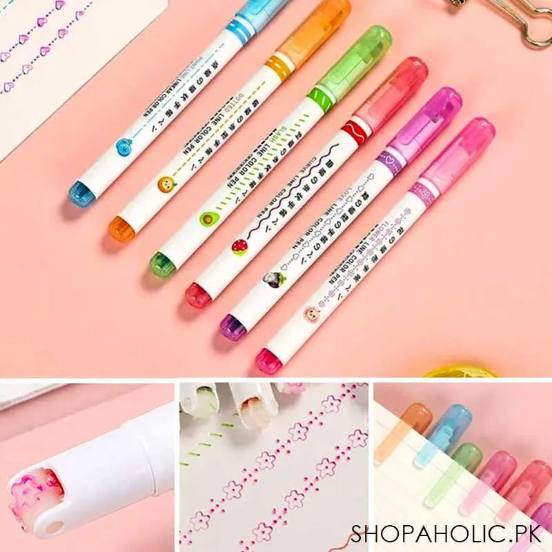 6pcs unique colored curve shapes roller line marker pen set for drawing, journaling, scrapbooking image2