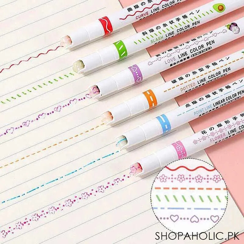 6pcs unique colored curve shapes roller line marker pen set for drawing, journaling, scrapbooking image3