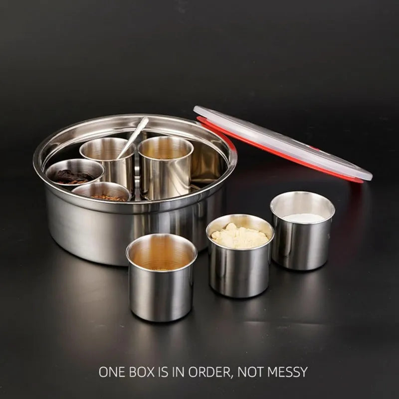 7 grid steel spice box with spoon image4