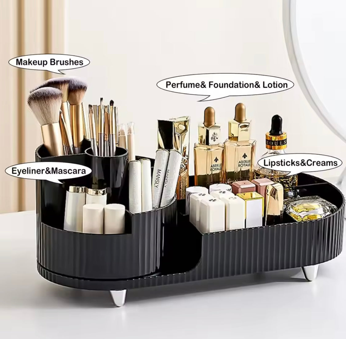 Cosmetic Storage Organizer With Spinning Brush Holder - image 2